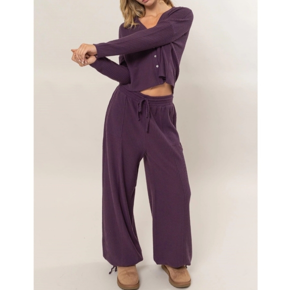 #19584 🛑L Boho Button Front Top & Pants 2pc Set - Picture 4 of 6